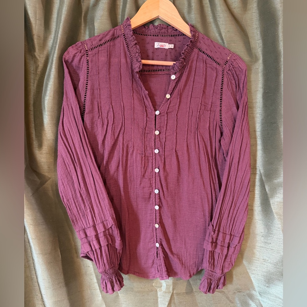 Faherty Willa Long Sleeve Button Shirt in Burgundy